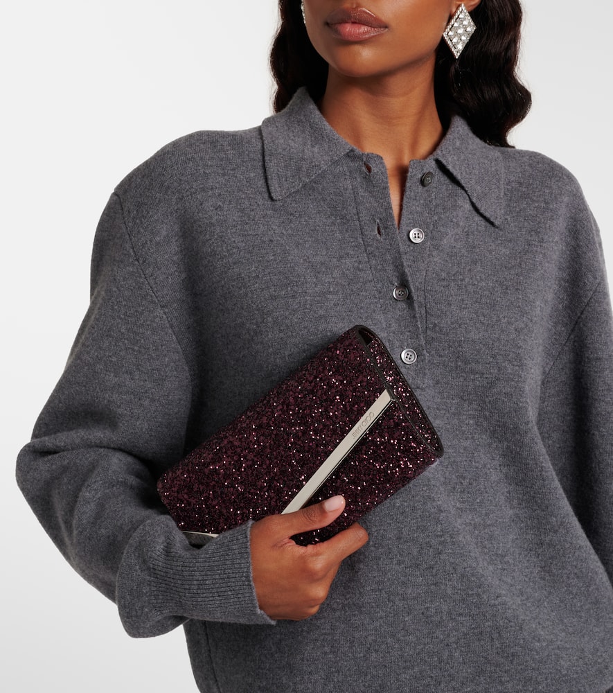 Jimmy Choo Emmie Glitter Clutch In Burgundy