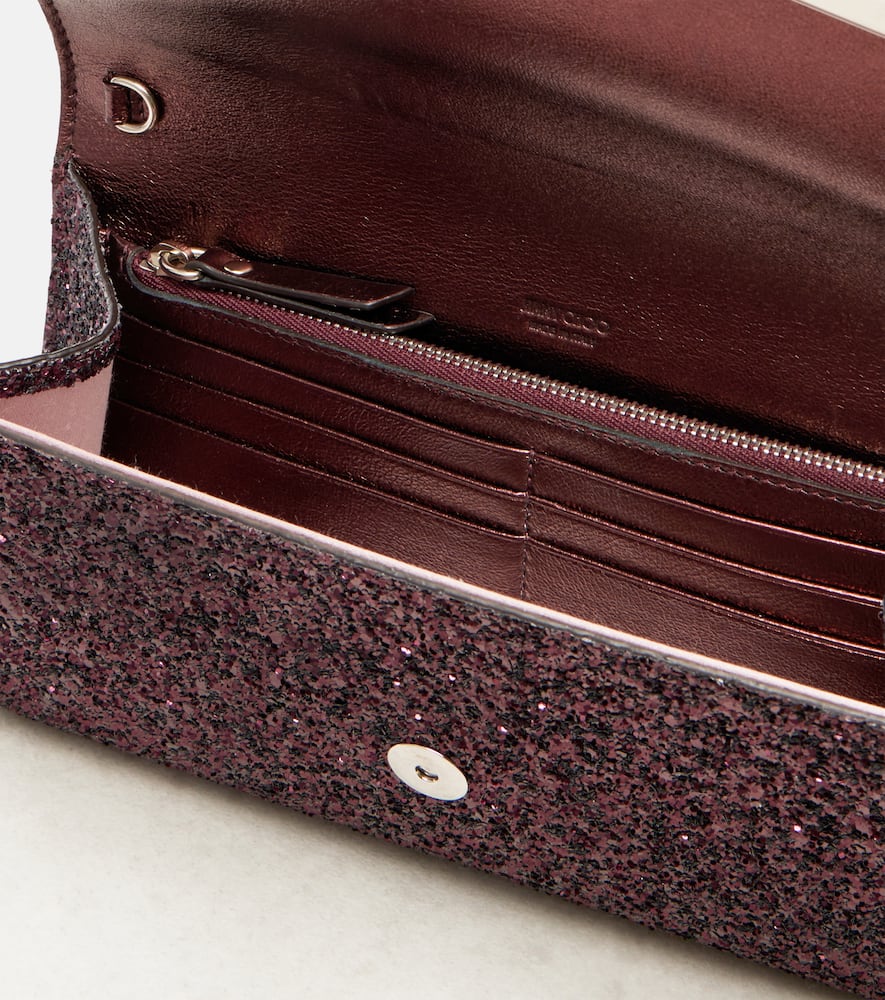 Jimmy Choo Emmie Glitter Clutch In Burgundy