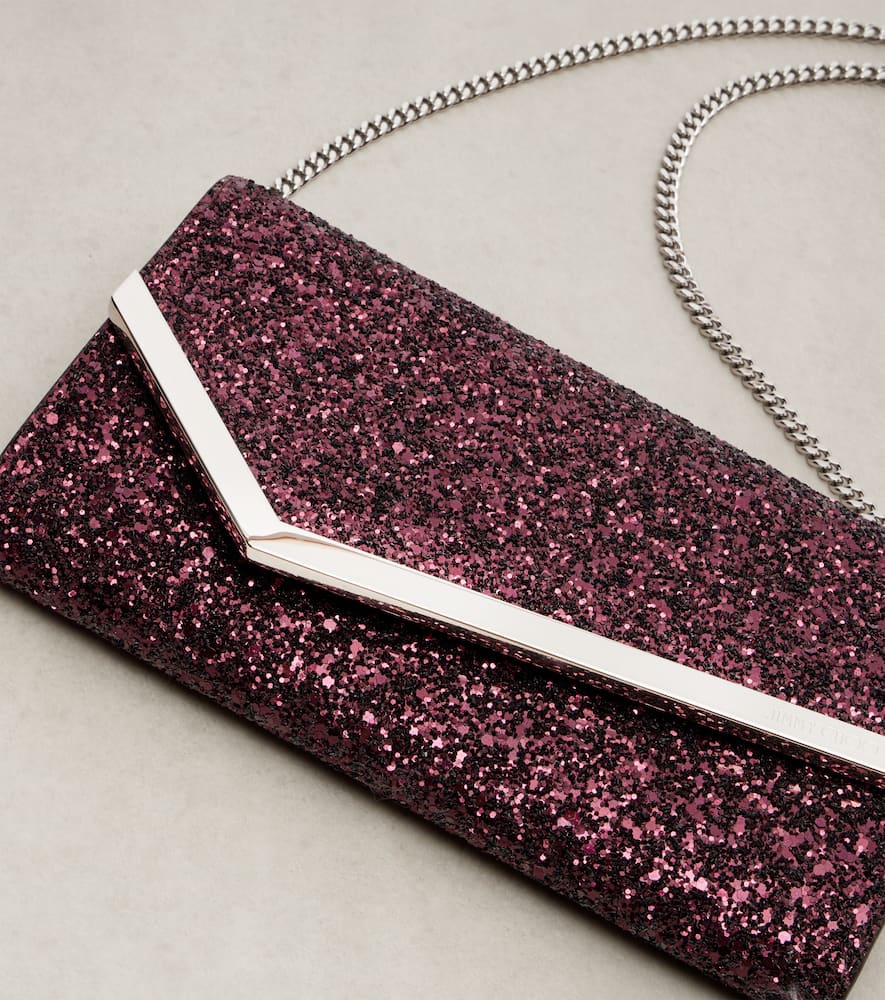 Jimmy Choo Emmie Glitter Clutch In Burgundy
