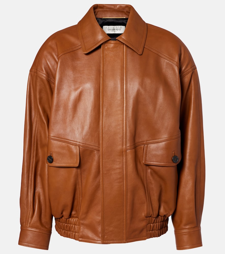 Saint Laurent Flap-pockets Leather Jacket In Brown