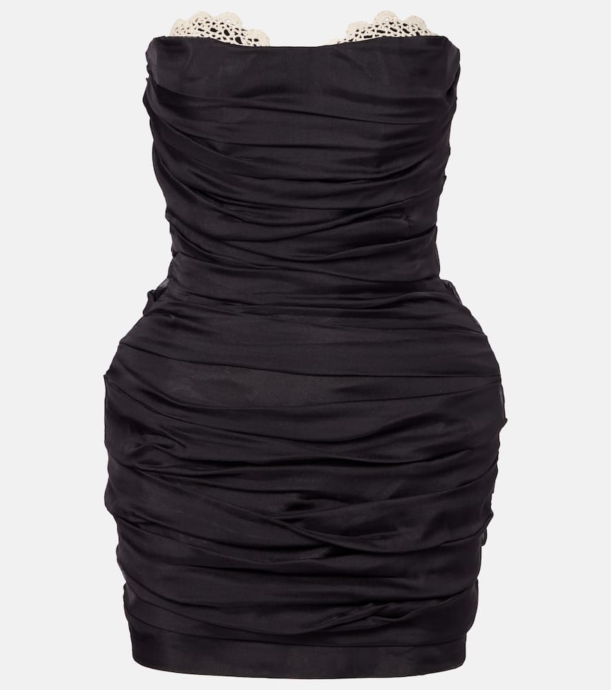 Magda Butrym Crochet-trimmed Silk Minidress In Black