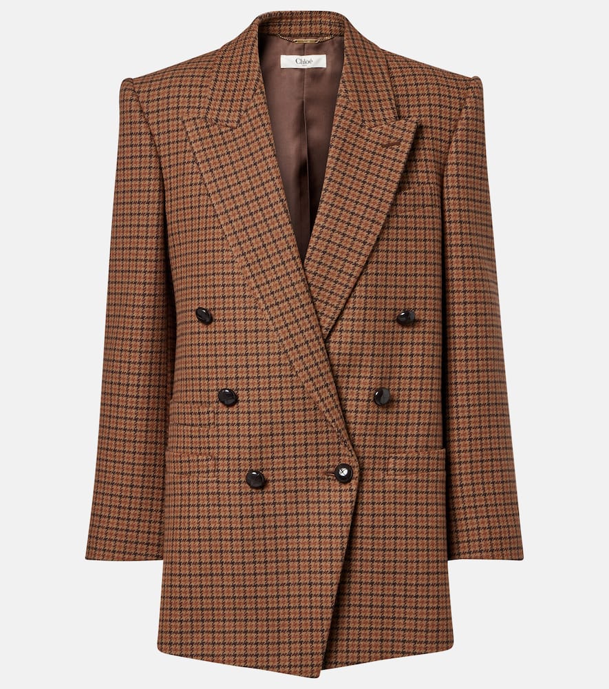 Chloé Checked Double-breasted Wool-blend Blazer In Brown
