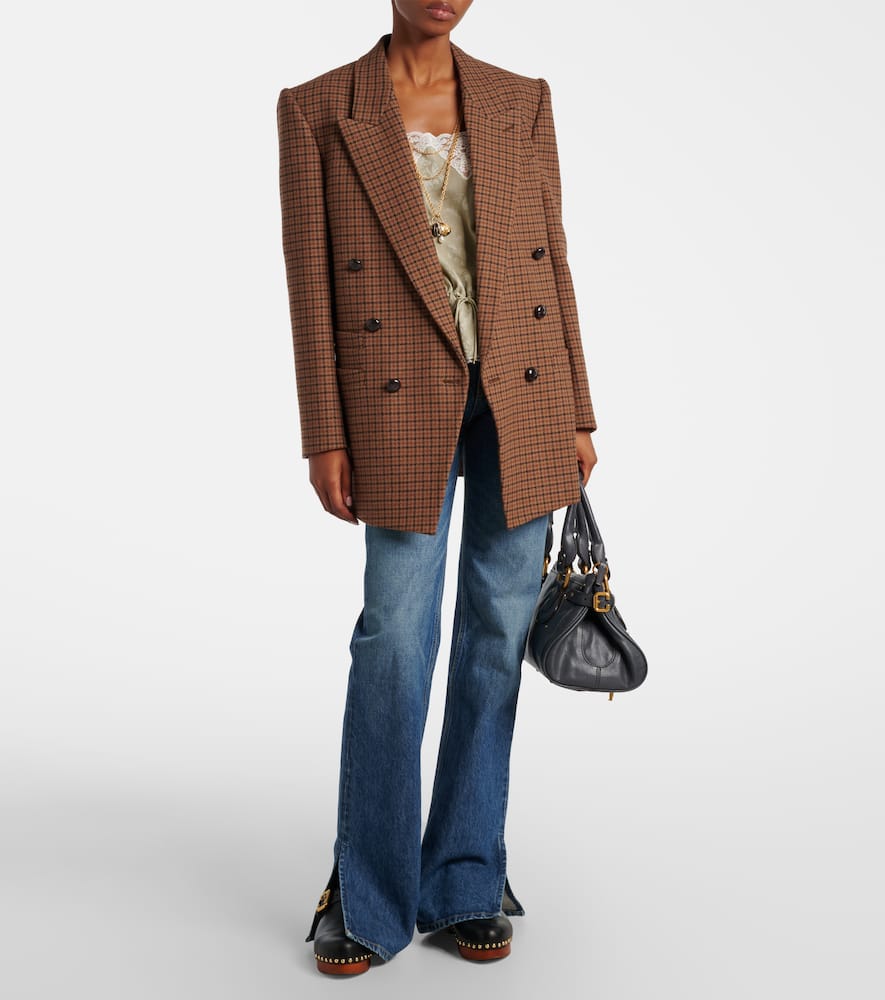 Chloé Checked Double-breasted Wool-blend Blazer In Brown