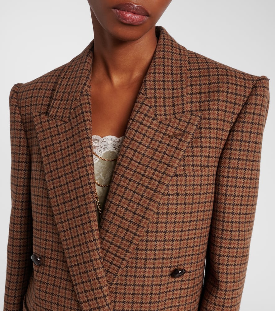 Chloé Checked Double-breasted Wool-blend Blazer In Brown