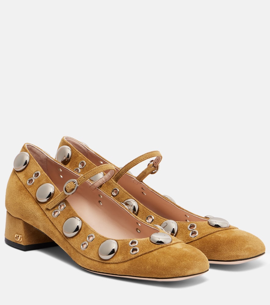 Valentino Nellcote Studded Suede Mary Jane Pumps In Brown