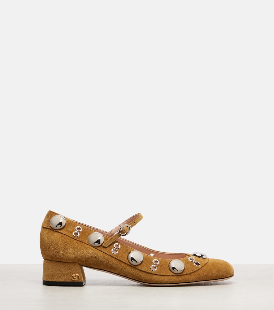 Valentino Nellcote Studded Suede Mary Jane Pumps In Brown
