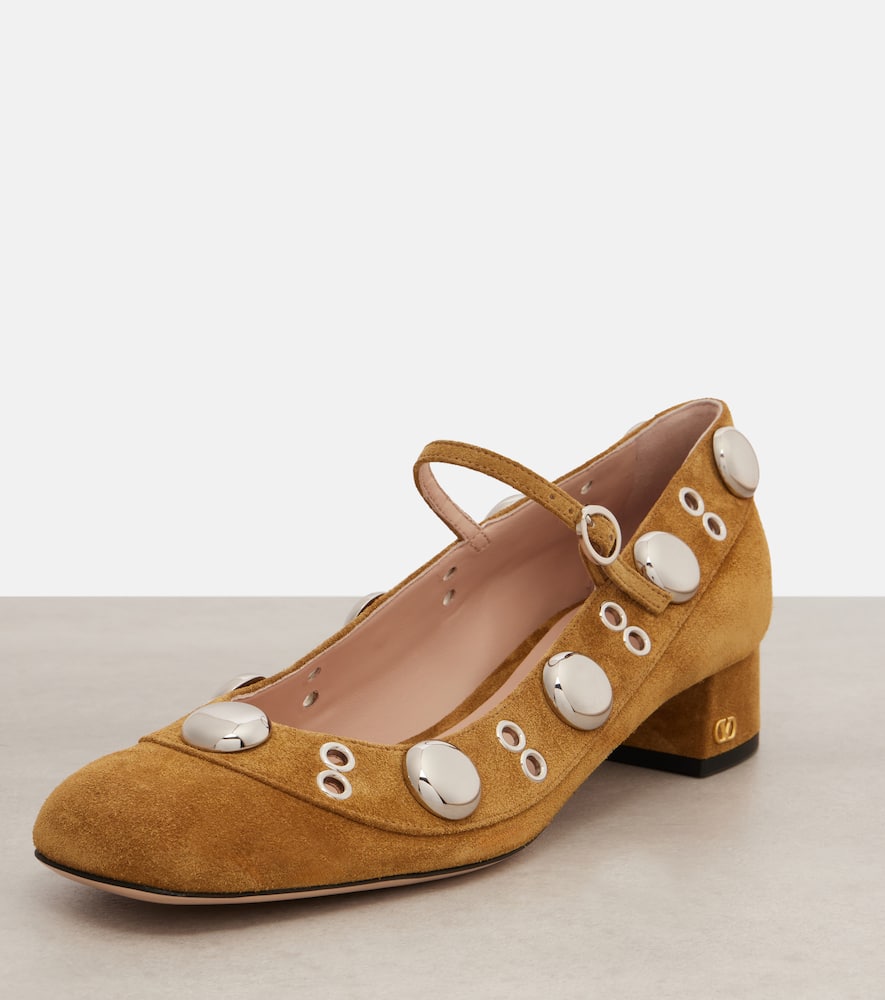 Valentino Nellcote Studded Suede Mary Jane Pumps In Brown