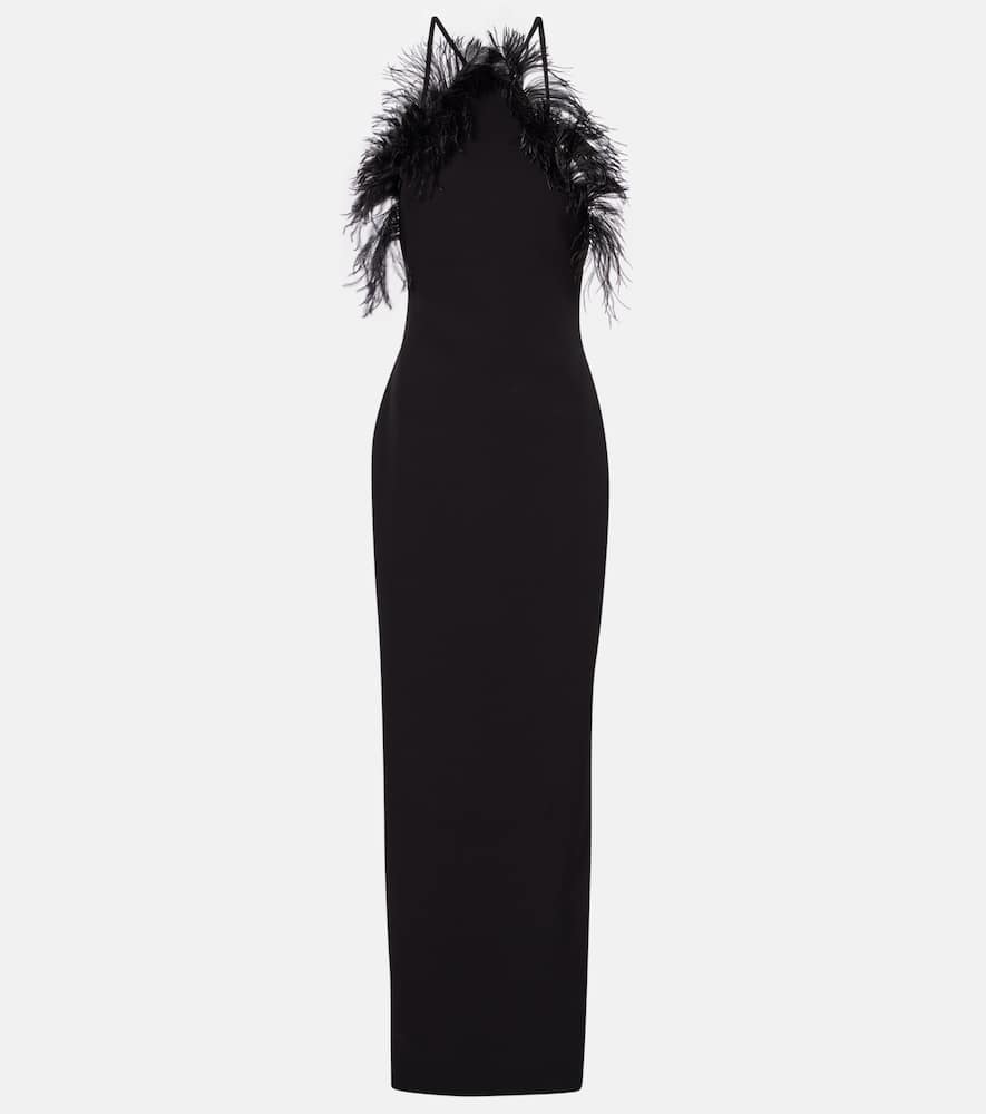 Attico Feather-trimmed Gown In Black