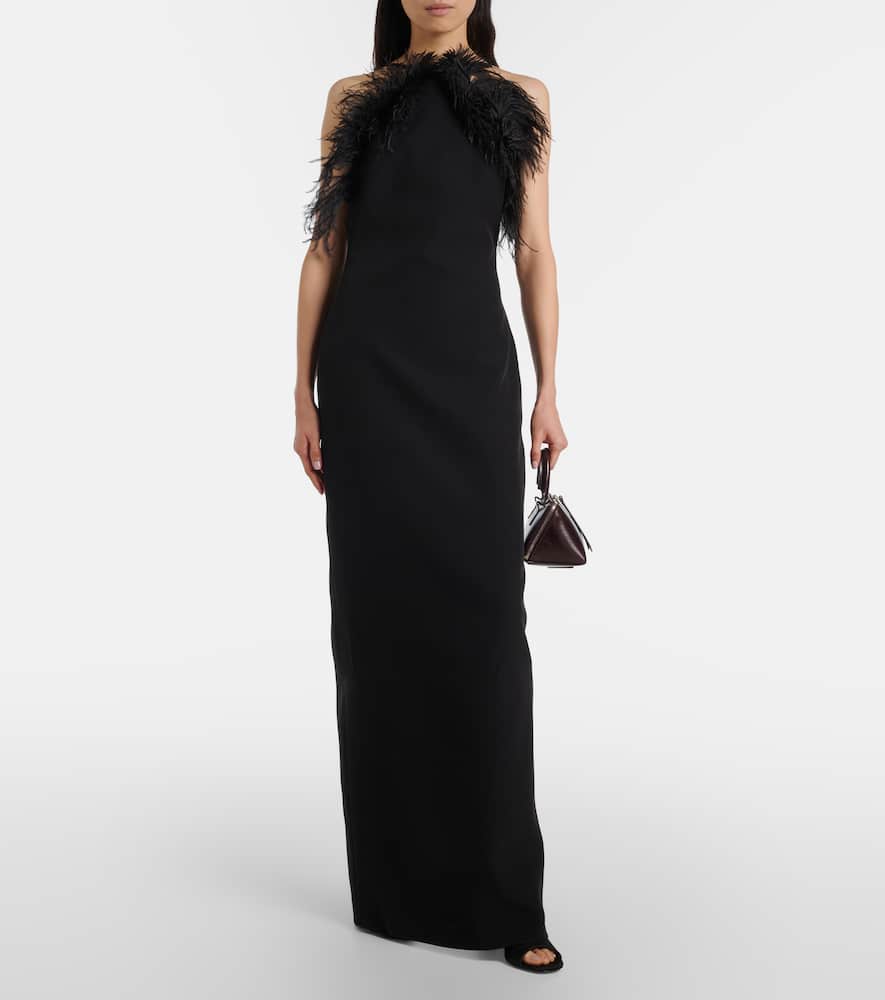 Attico Feather-trimmed Gown In Black