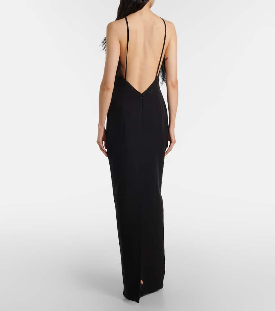 Attico Feather-trimmed Gown In Black