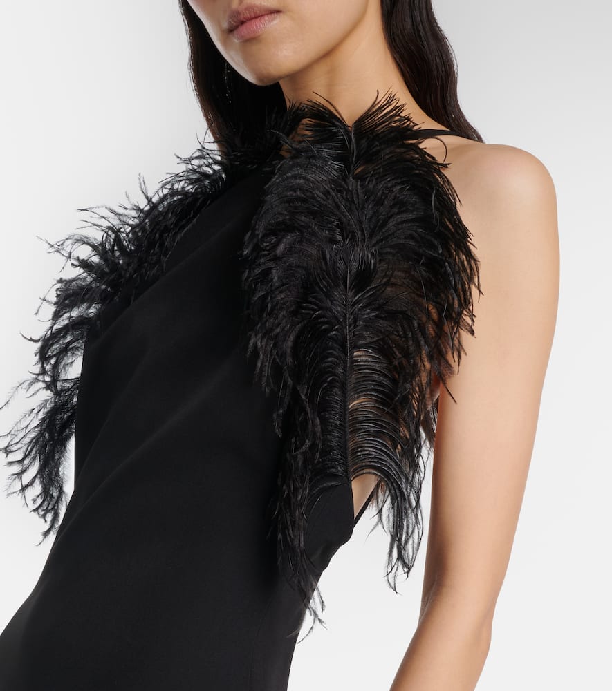 Attico Feather-trimmed Gown In Black