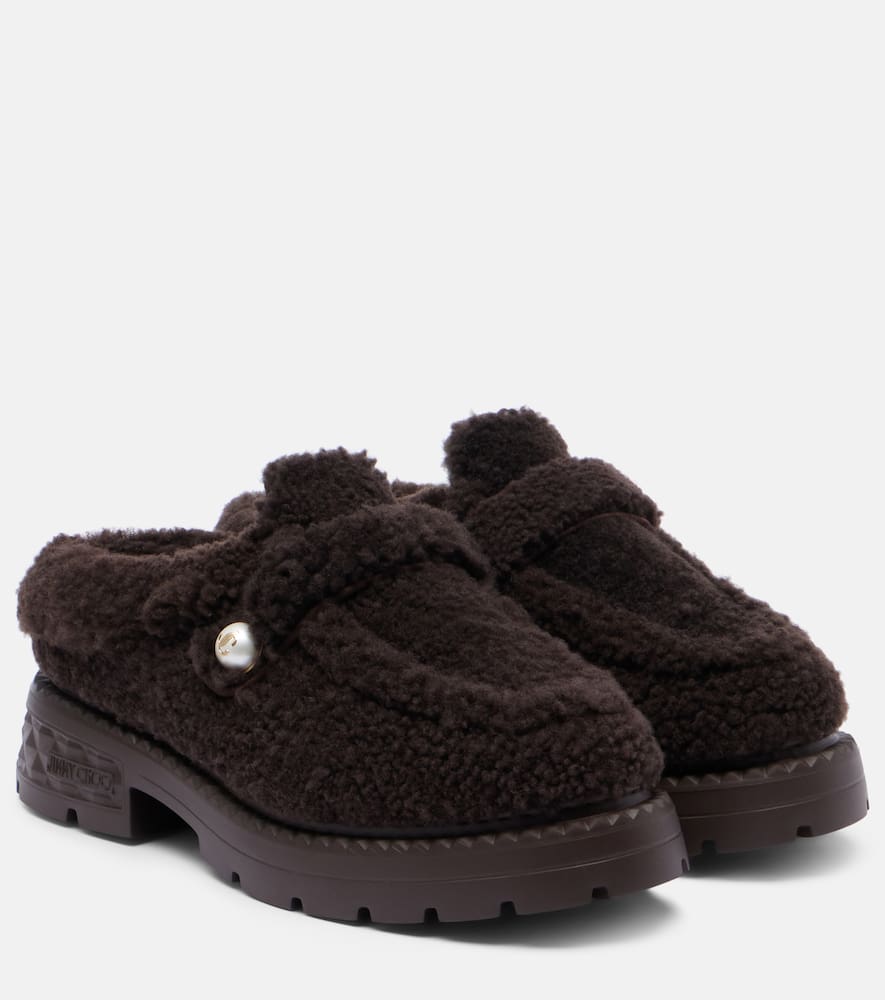 Jimmy Choo Shea Shearling Platform Mules In Blue