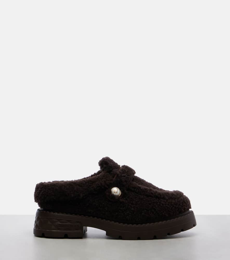 Jimmy Choo Shea Shearling Platform Mules In Blue