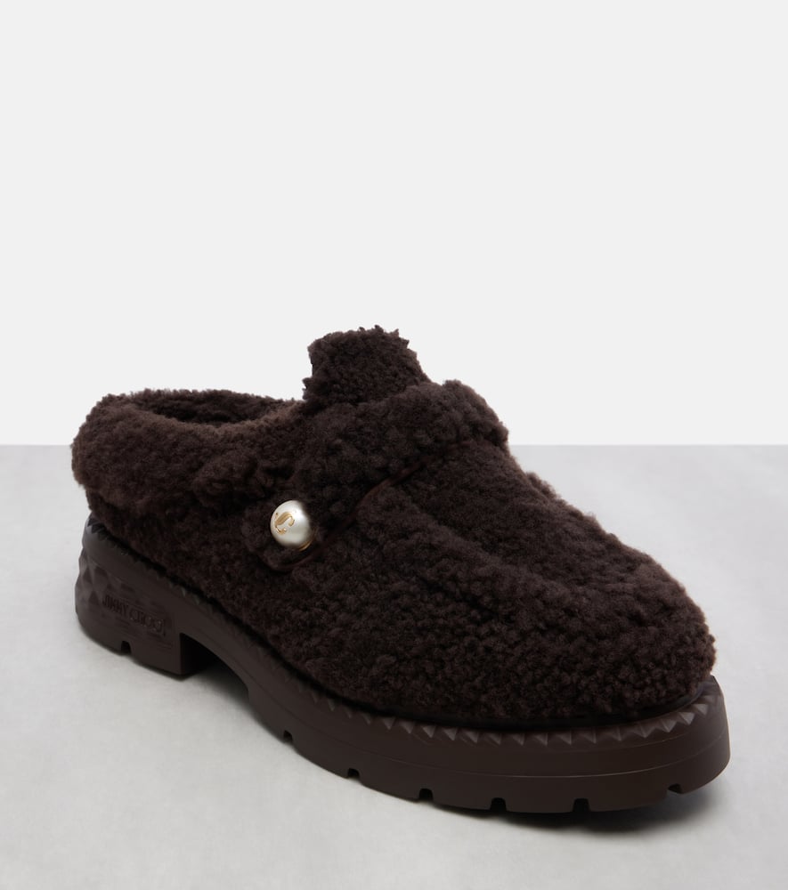Jimmy Choo Shea Shearling Platform Mules In Blue