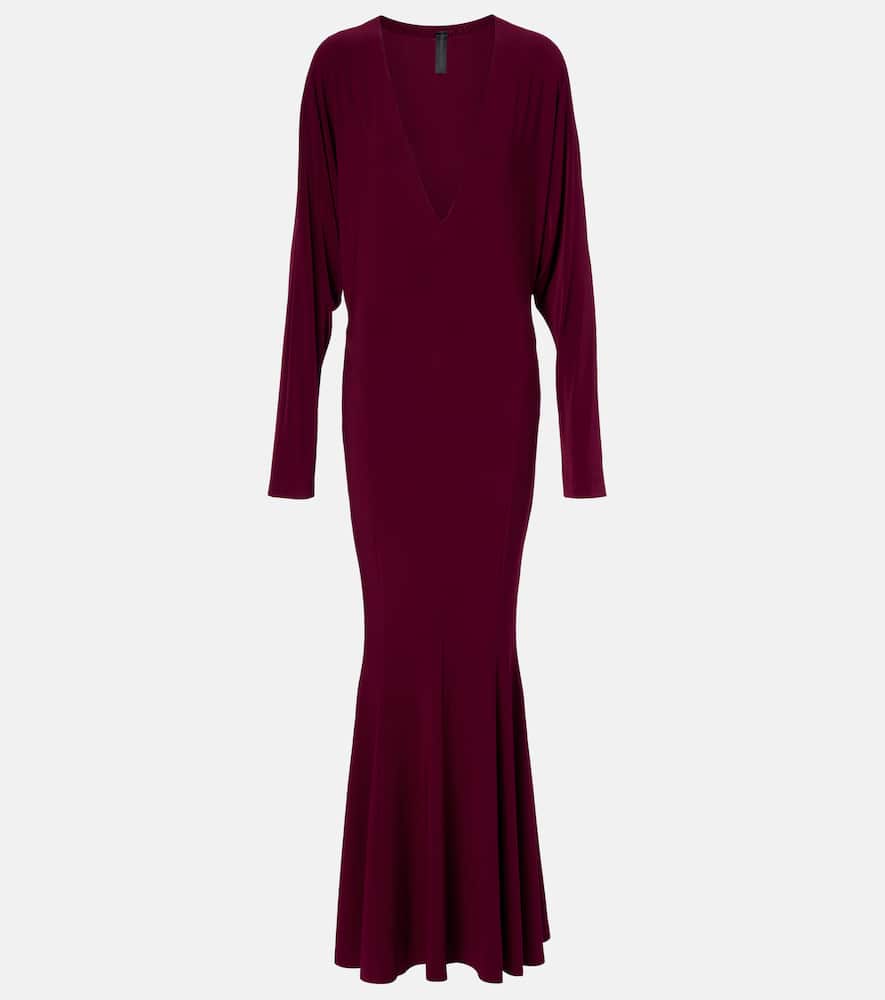 Norma Kamali Flared Gown In Burgundy