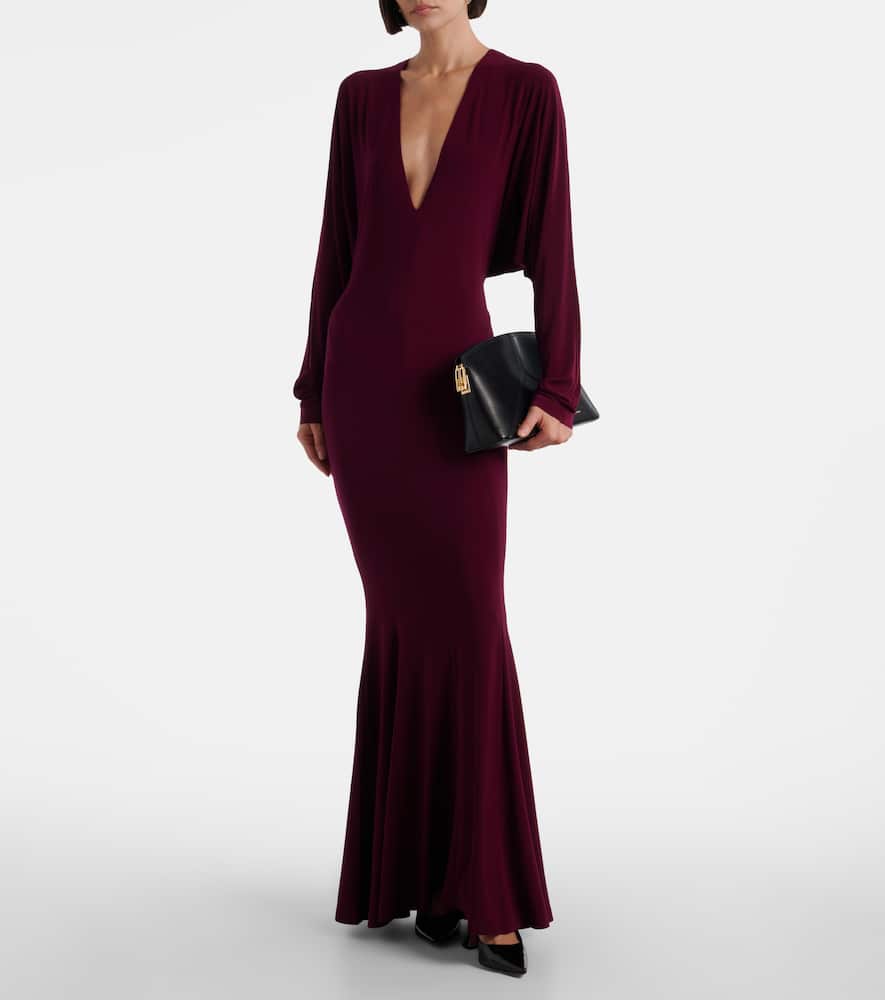 Norma Kamali Flared Gown In Burgundy