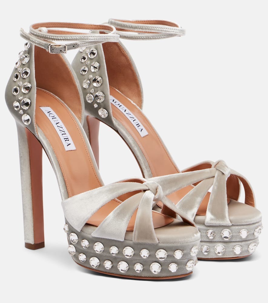 Aquazzura Cosmic Love 130 Velvet Platform Sandals In Gray