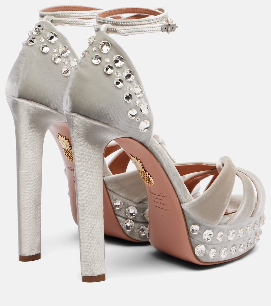 Aquazzura Cosmic Love 130 Velvet Platform Sandals In Gray