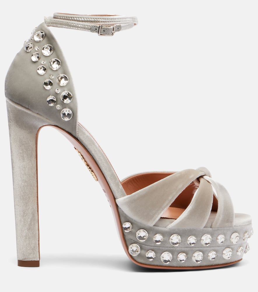Aquazzura Cosmic Love 130 Velvet Platform Sandals In Gray