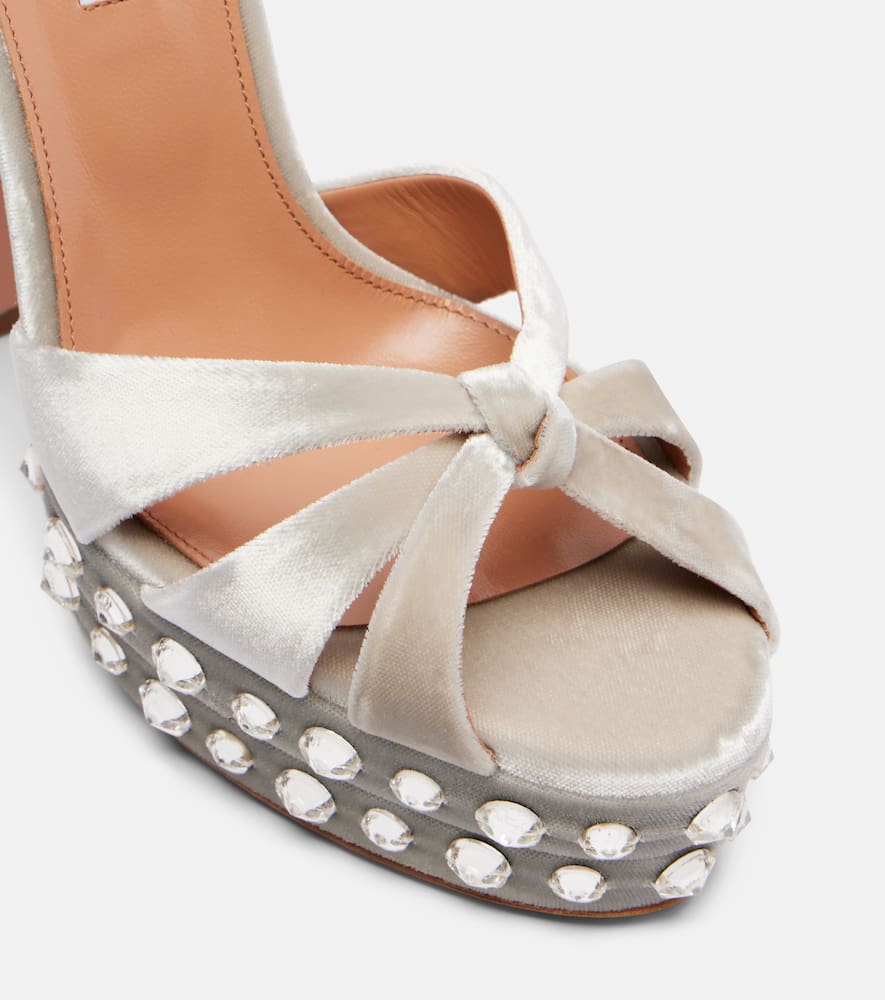 Aquazzura Cosmic Love 130 Velvet Platform Sandals In Gray