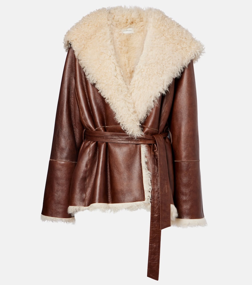 Magda Butrym Shearling-trimmed Leather Jacket In Brown