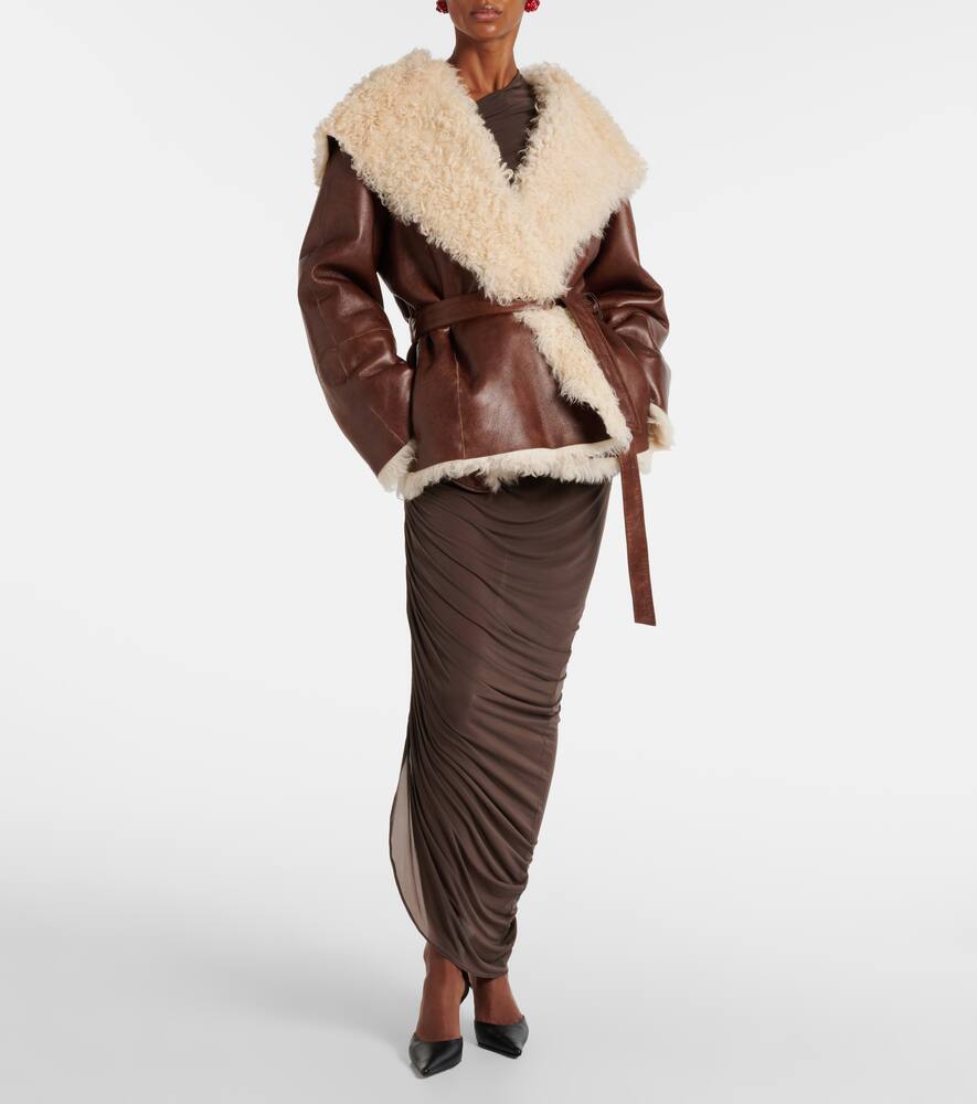 Magda Butrym Shearling-trimmed Leather Jacket In Brown
