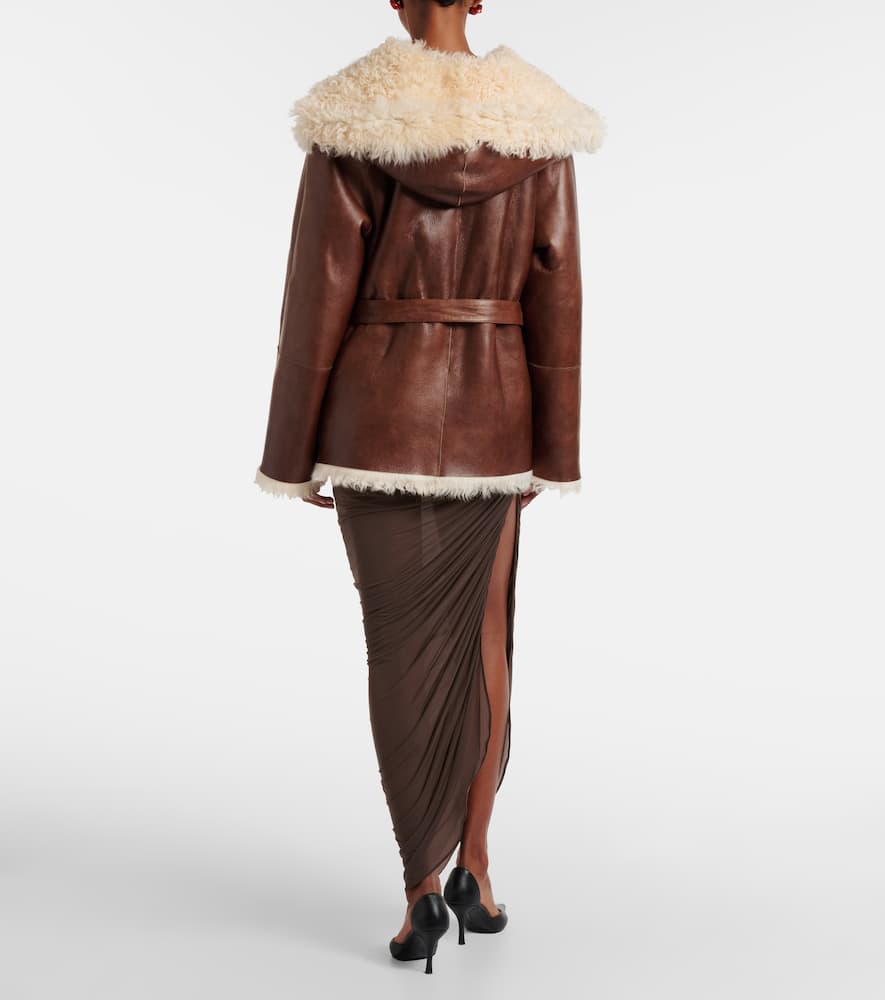 Magda Butrym Shearling-trimmed Leather Jacket In Brown
