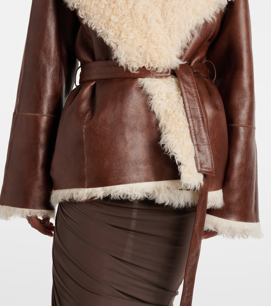 Magda Butrym Shearling-trimmed Leather Jacket In Brown