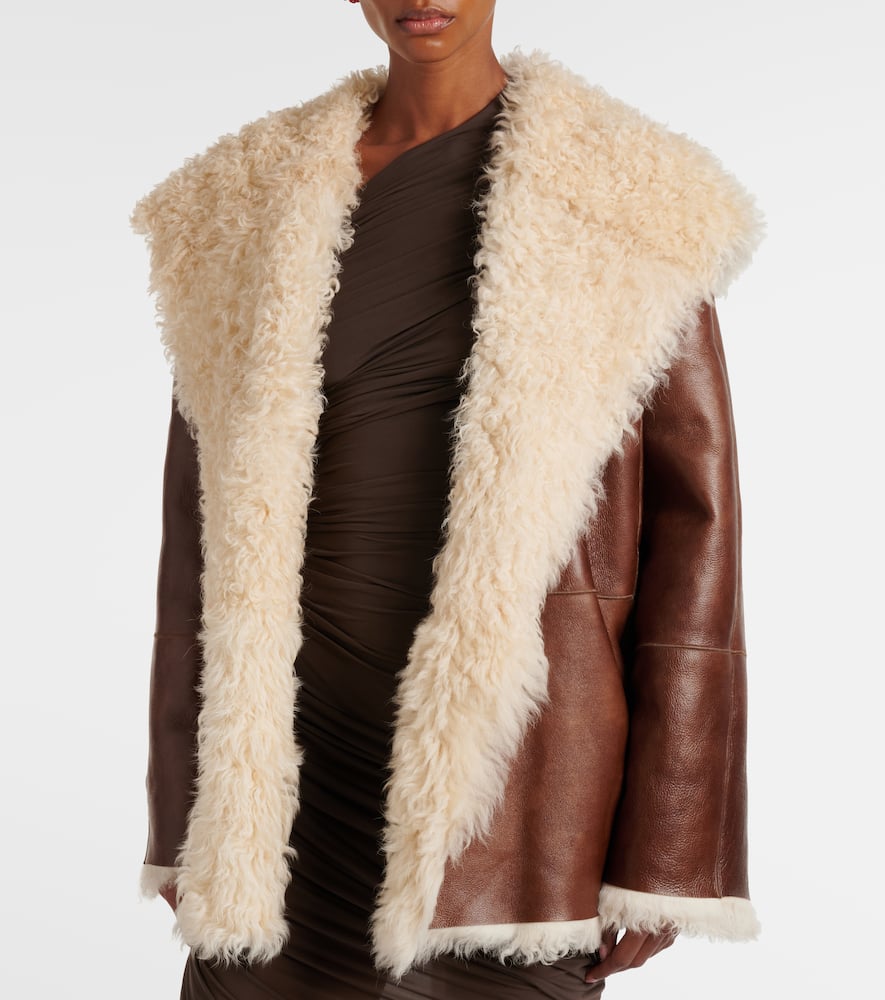 Magda Butrym Shearling-trimmed Leather Jacket In Brown