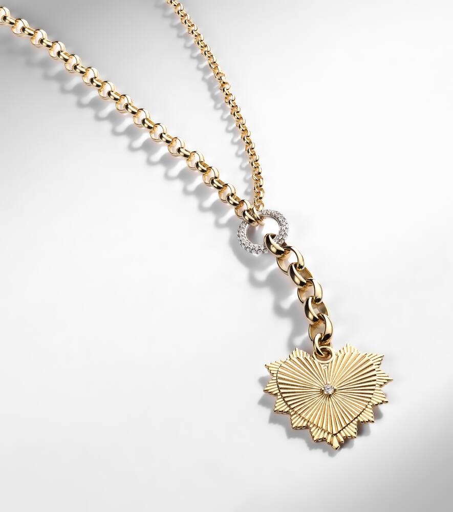 Foundrae Radiating Heart 18kt Gold Pendant Necklace With Diamonds In Gold