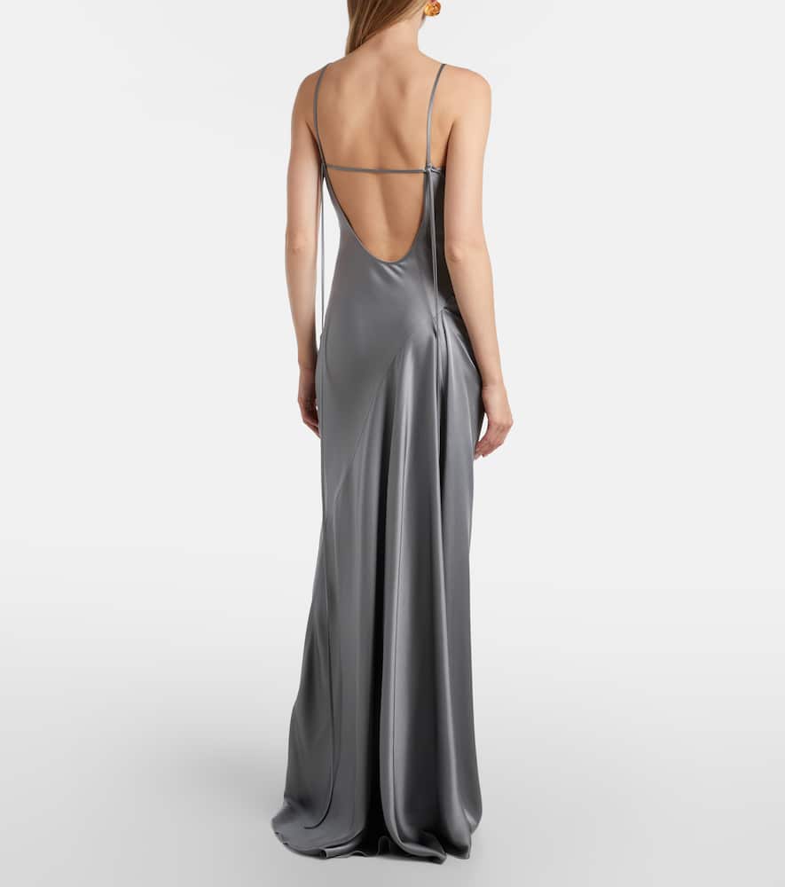 Victoria Beckham Cami Satin Gown In Silver