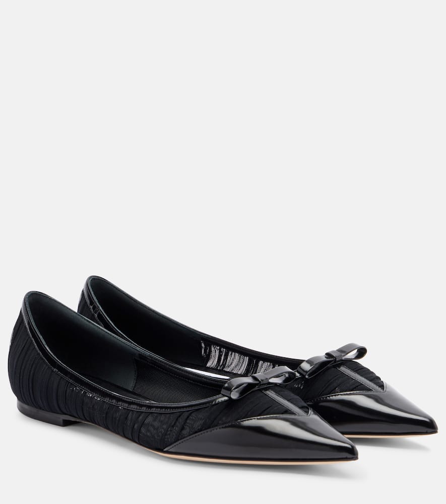 Jimmy Choo Love Leather-trimmed Mesh Ballet Flats In Black
