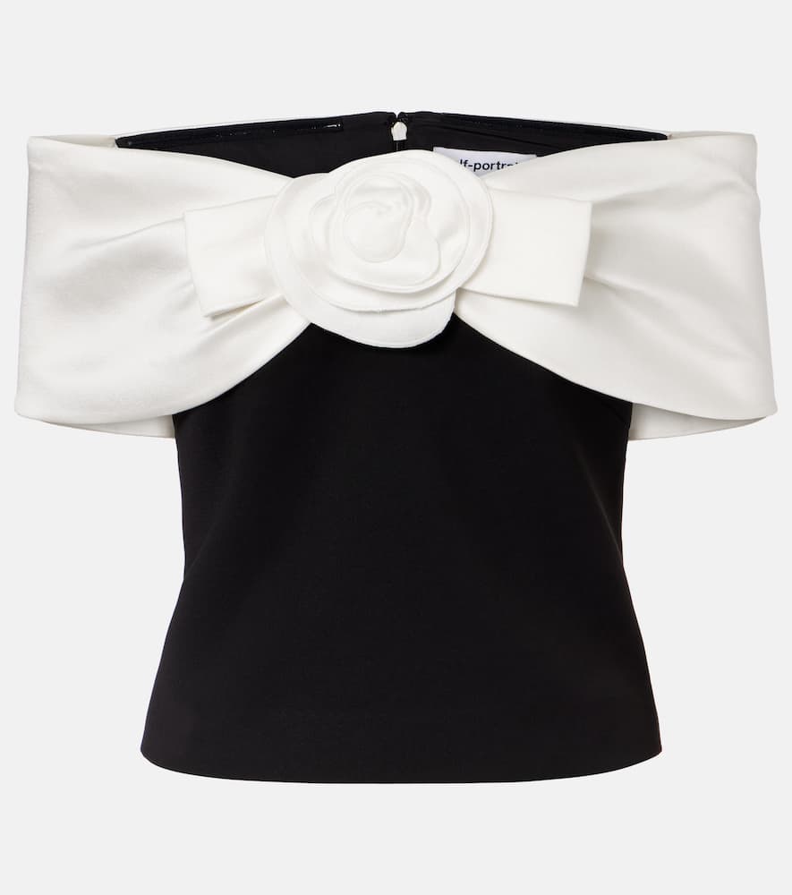 Self-portrait 'black Crêpe Flower' Top In Black