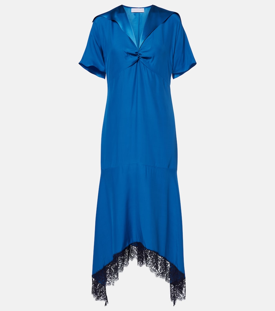 Stella McCartney Gathered lace-trimmed silk midi dress