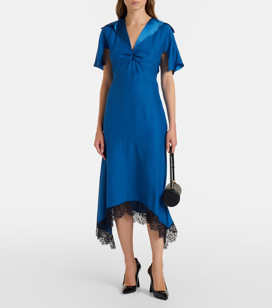 Stella McCartney Gathered lace-trimmed silk midi dress