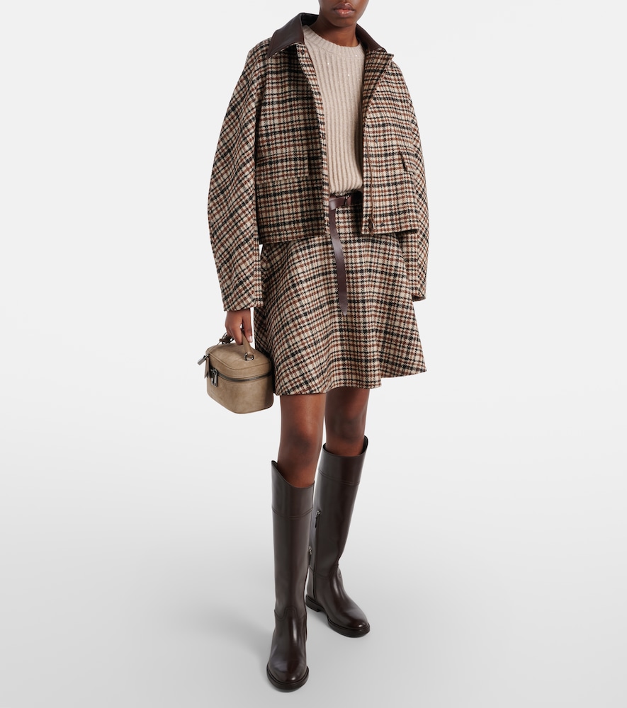  Brunello Cucinelli Brunello Cucinelli Houndstooth Wool And Alpaca-blend Miniskirt 