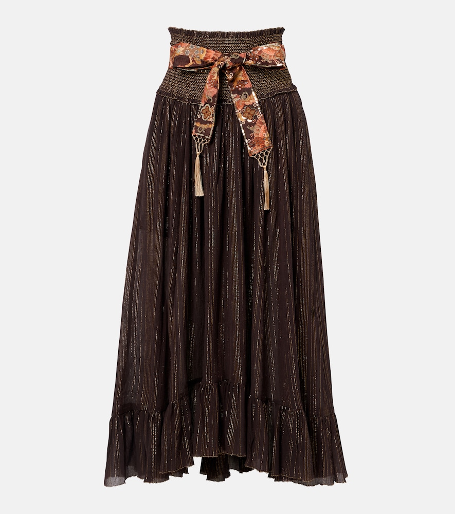 Zimmermann Women's Brown Aster Shirred Cotton And Silk Lame Midi Skirt UK Size 14 - Mytheresa - Image 1