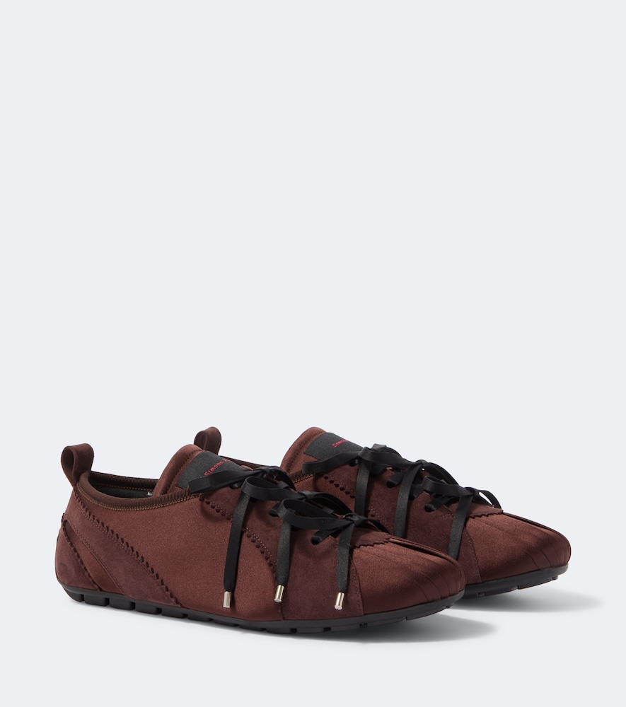 Simone Rocha Ballerina Grip Suede-trimmed Satin Sneakers In Brown