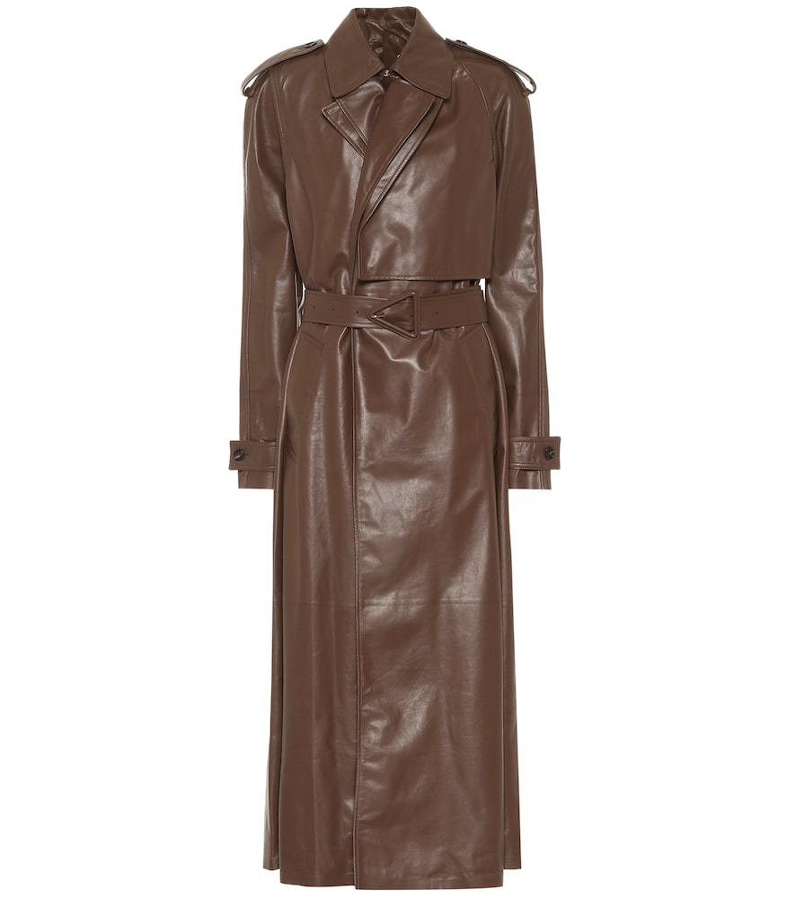 Bottega Veneta Leather Trench Coat Brown Uk Size 6 Women's - Image 1