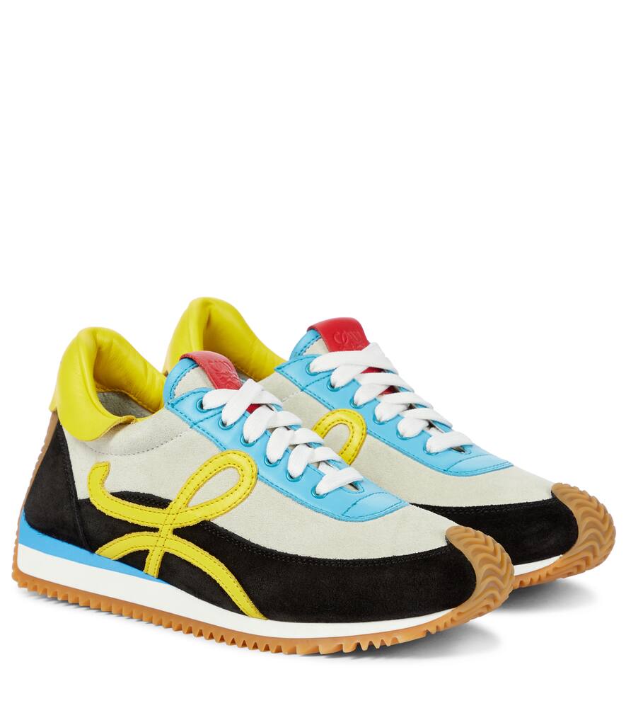 Click to view more detailed imagery on our partner's website Loewe Flow Colorblock Mixed Leather Retro Runner Sneakers In Multi