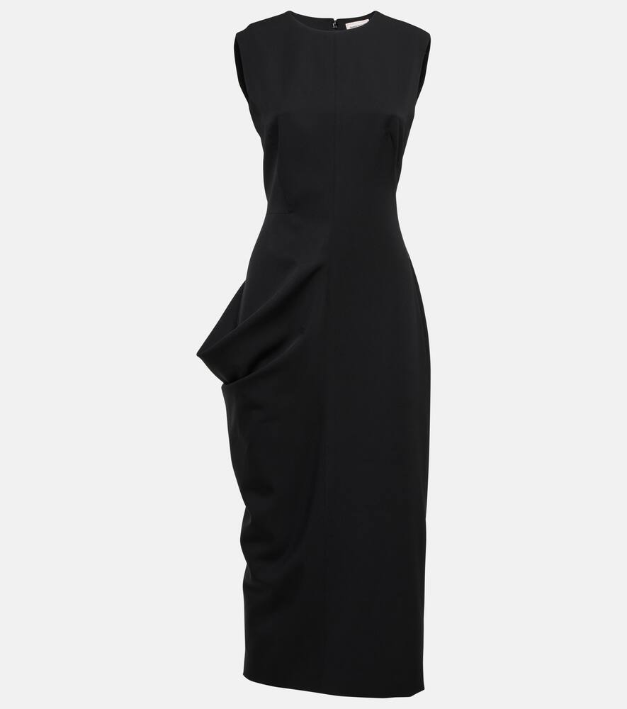 Shop Alexander Mcqueen Draped Wool Midi Dress In Black