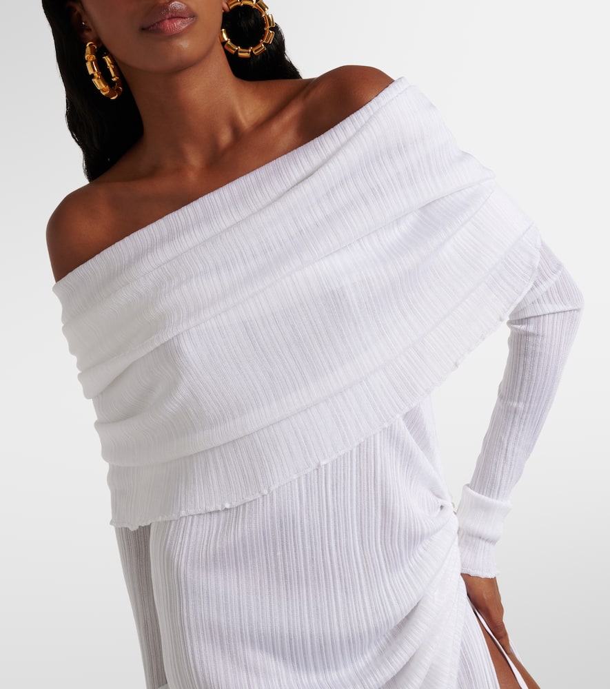 Shop Alaïa Off-shoulder Ruched Maxi Dress In White