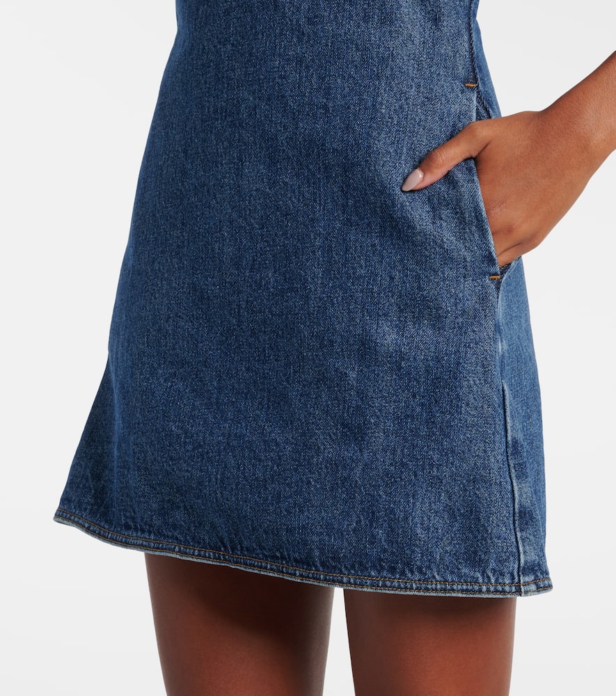 Shop Self-portrait Crystal-embellished Denim Minidress In Blue