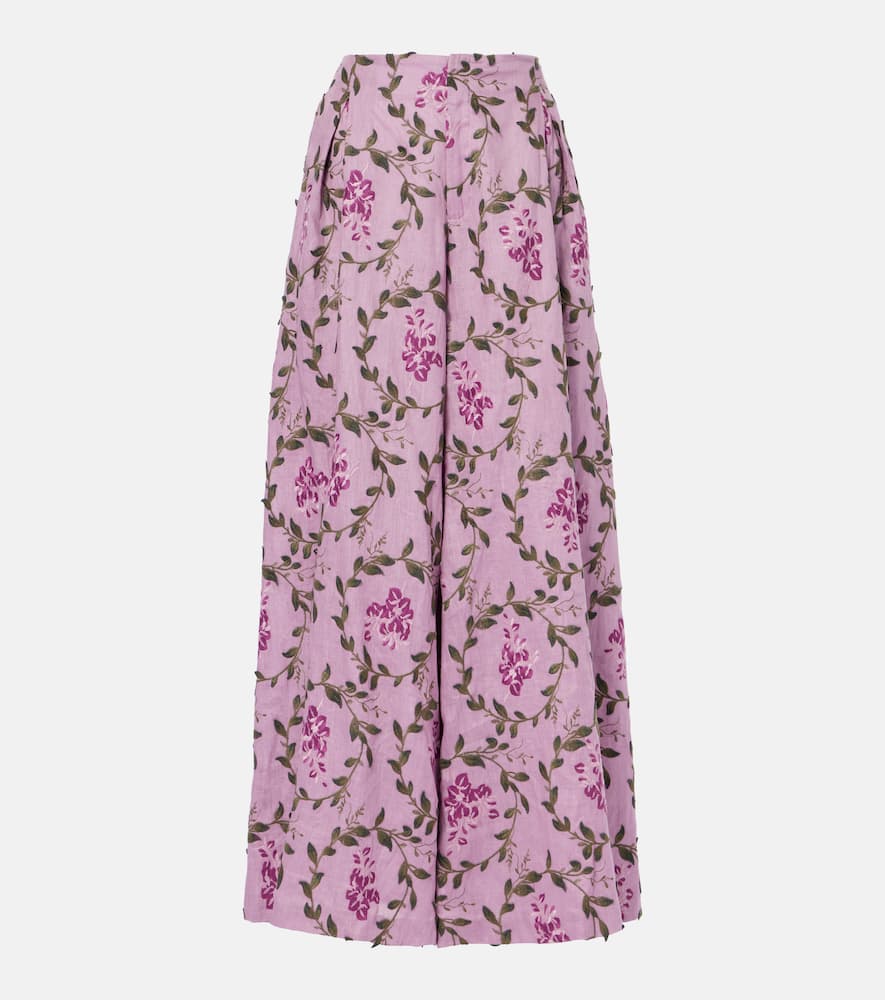Agua By Agua Bendita Marea Floral Linen Wide-leg Pants In Purple