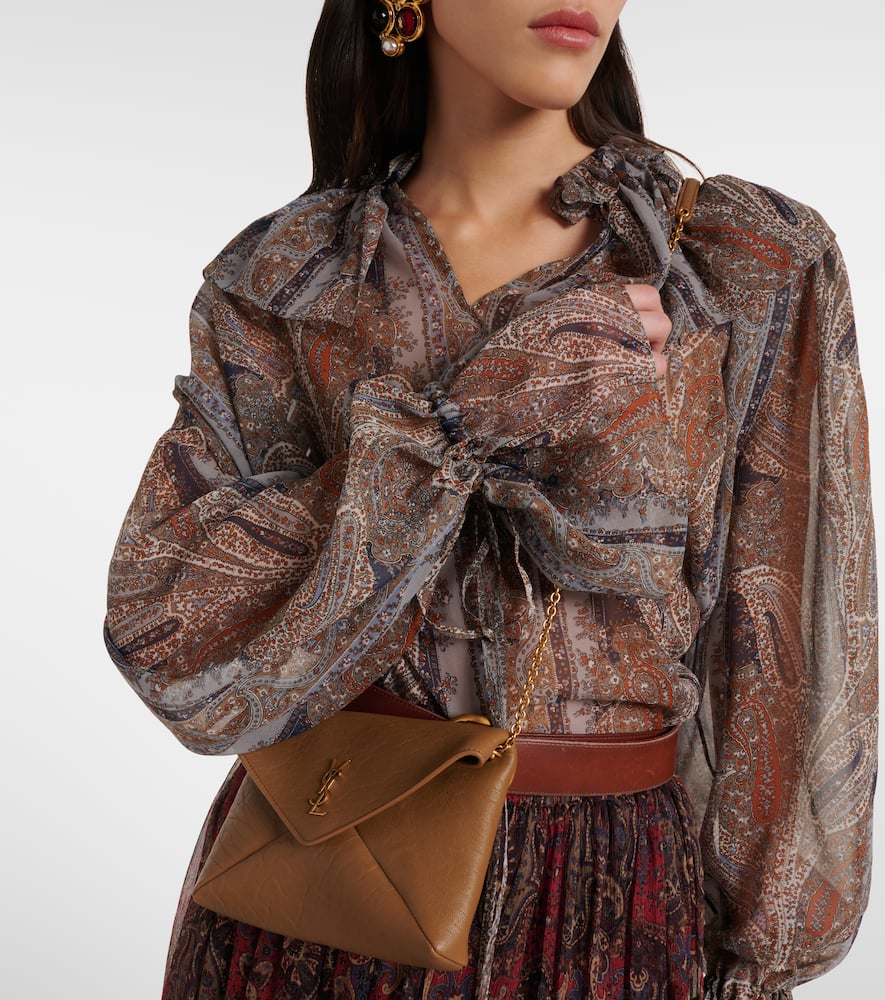 Saint Laurent Cassandre Leather Clutch In Brown