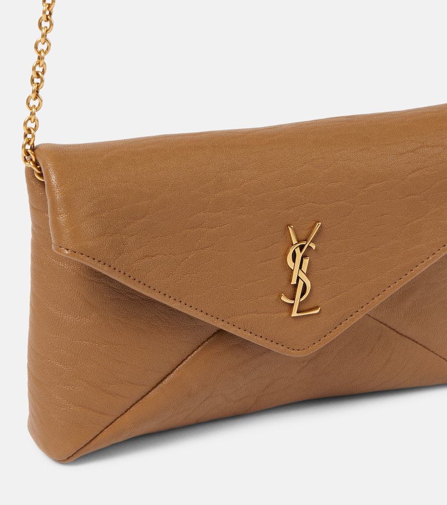 Saint Laurent Cassandre Leather Clutch In Brown