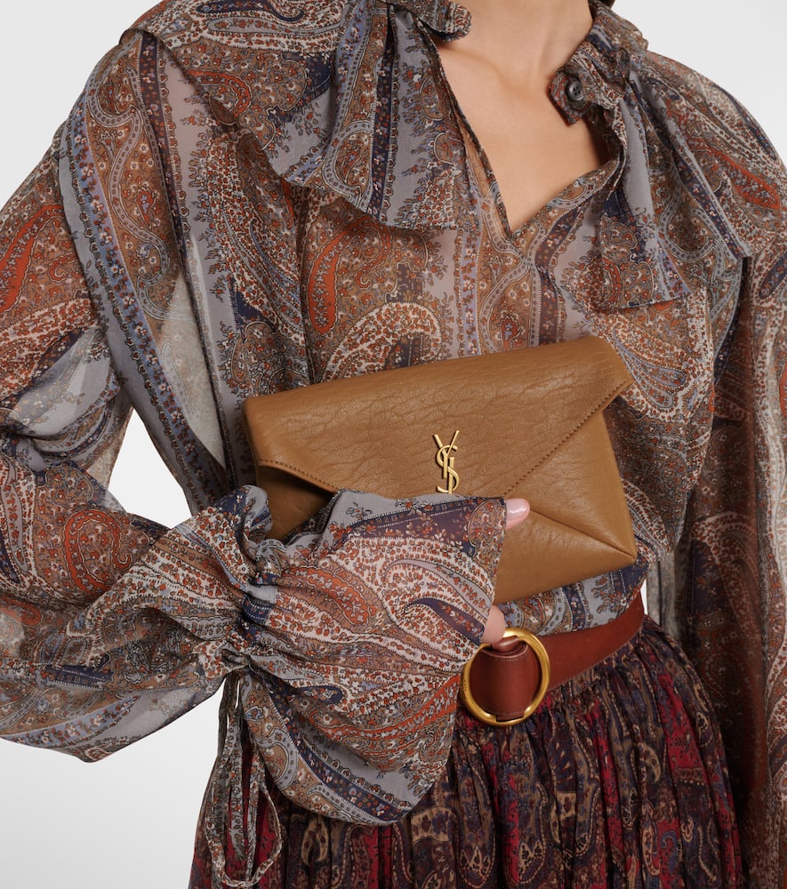 Saint Laurent Cassandre Leather Clutch In Brown