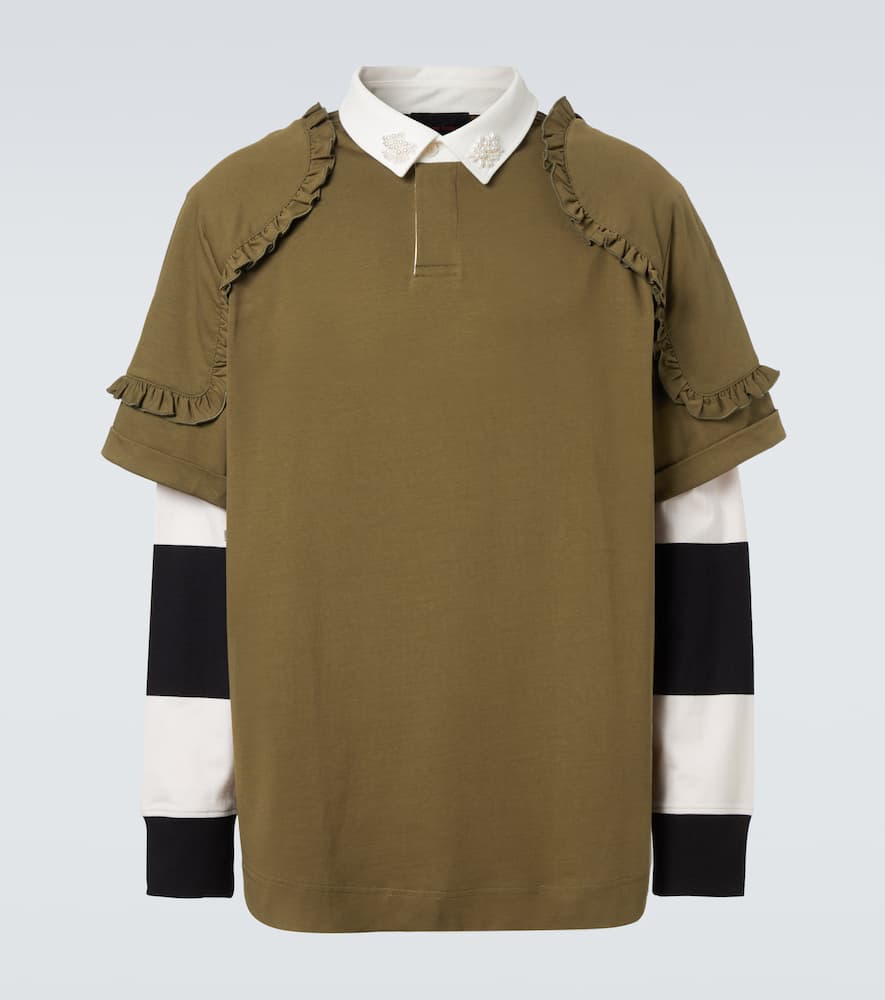 Simone Rocha Layered Ruffled Cotton Jersey Polo Shirt In Black