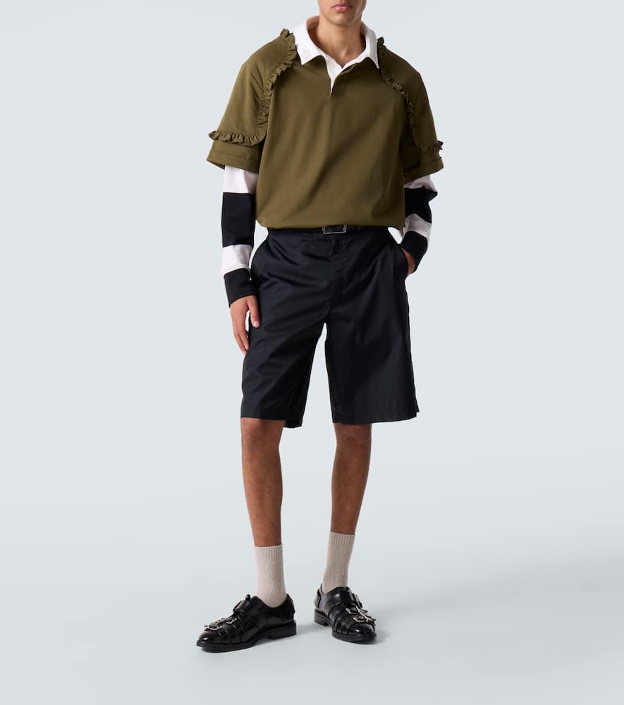 Simone Rocha Layered Ruffled Cotton Jersey Polo Shirt In Black