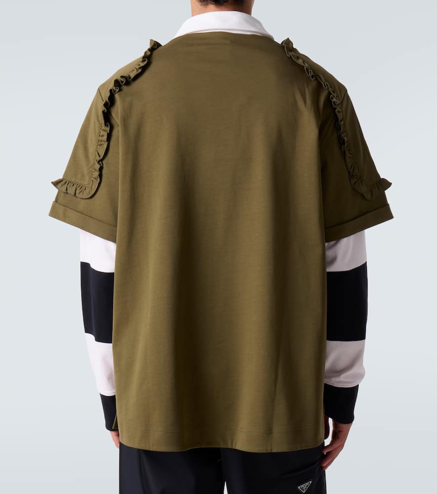 Simone Rocha Layered Ruffled Cotton Jersey Polo Shirt In Black